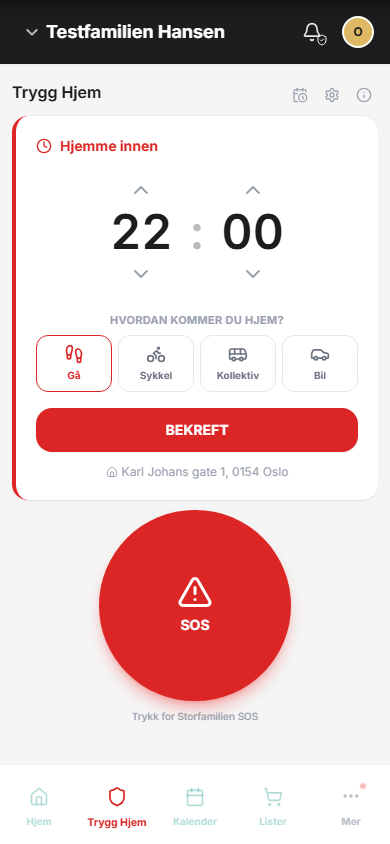 Trygg Hjem og SOS i Storfamilien-appen